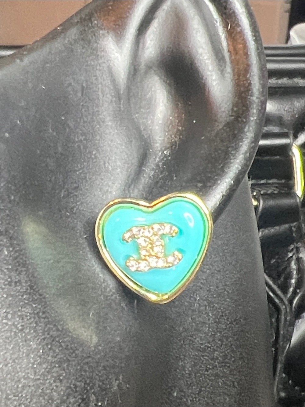 Turquoise Heart Crystal Gold-Tone Stud Earrings
